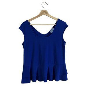 CeCe Blouse Size Small Royal Blue Tiered Ruffle Hem Liquid Travel Knit 7026629